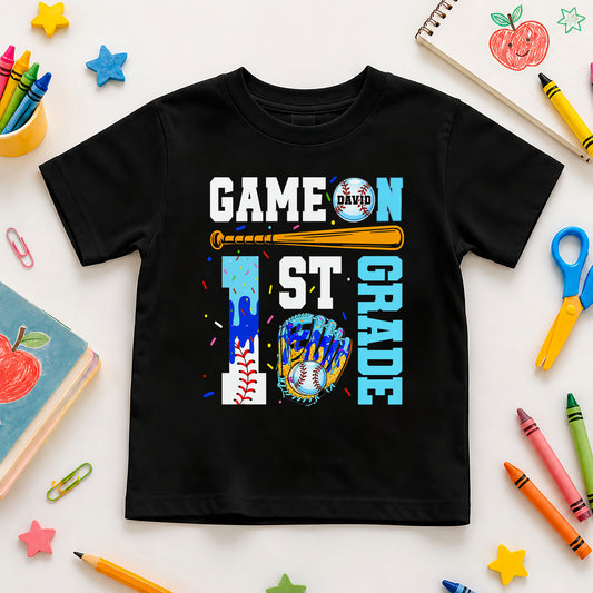 Personalized Baseball Back to School Shirt, Custom Name Game On Student Tee, Pre-K to 8th Grade First Day of School T-Shirt
