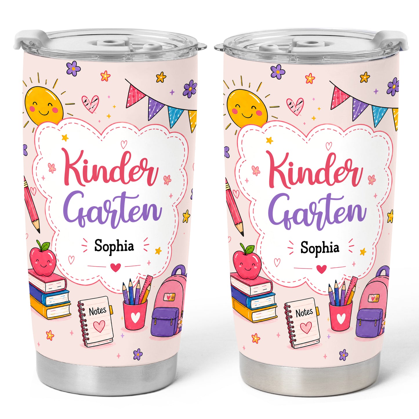 Personalized Back to School Tumbler - Custom Name & Class for Teachers and Students, Pastel Bow 20oz Travel Cup
