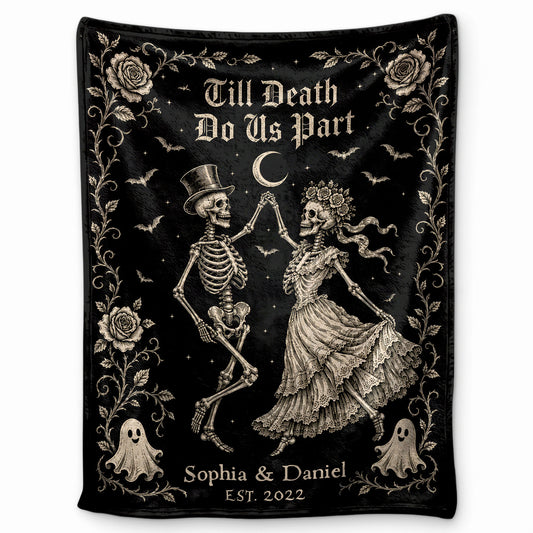 Personalized Skeleton Couple Blanket, Gothic Blanket with Roses, Halloween Gift for Couples, Fleece & Sherpa Blanket