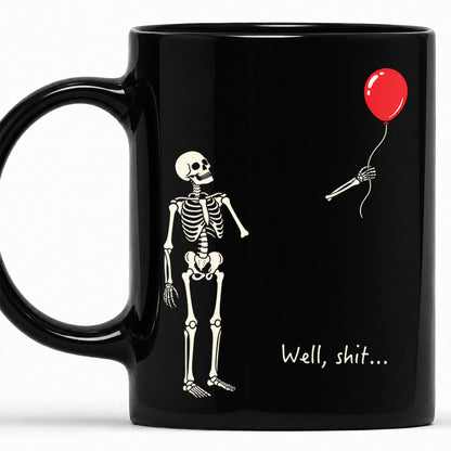 Skeleton Holding Red Balloon Halloween Mug, Funny Spooky Coffee Mug, Halloween Gift