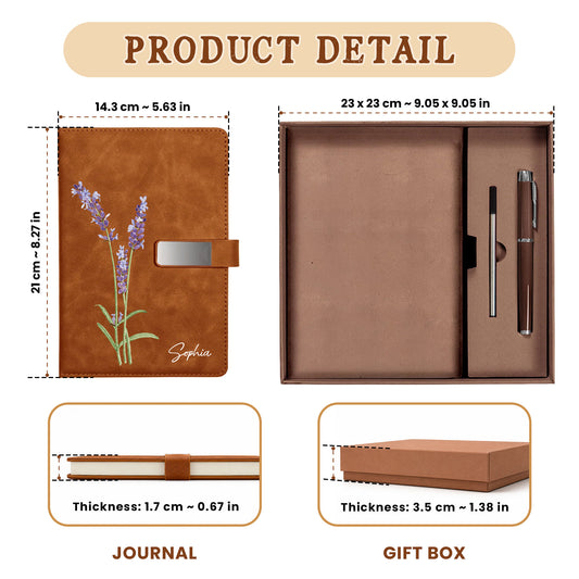 Personalized Leather Notebook Set with Custom Name, Floral Journal Gift Set with Pen for Women, Teacher, Student, Office
