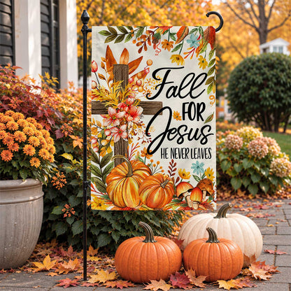 Give Thanks Fall Garden Flag, Rustic Cross Pumpkin Thanksgiving Yard Flag, Autumn Outdoor Decor
