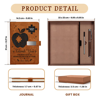 Thank You Teacher Journal Gift Set - Custom Name Leather Notebook - Appreciation Gift for Teachers