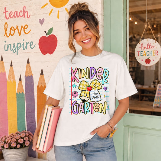 Personalized Striped Back to School Shirt for Kids Teachers – Custom Name & Grade Tee for Pre-K to 8th Grade Students, First Day Outfit
