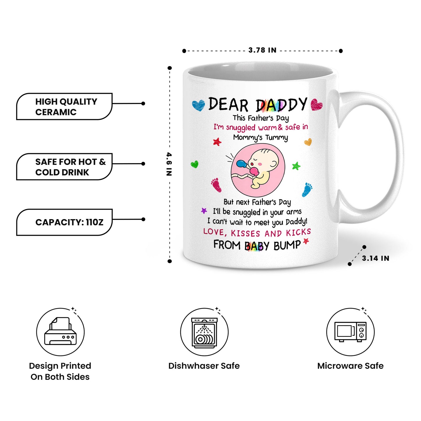 Personalized Dear Daddy Father’s Day Mug – Cute Baby Love Coffee Mug for New Dad, First Father’s Day Gift