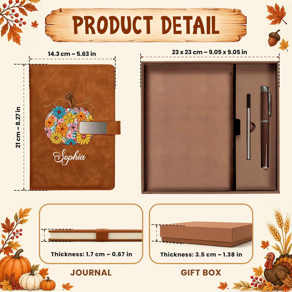 Personalized Notebook Thanksgiving Gift, Fall Floral Pumpkin Gift for Teacher, Student, Family, Friends