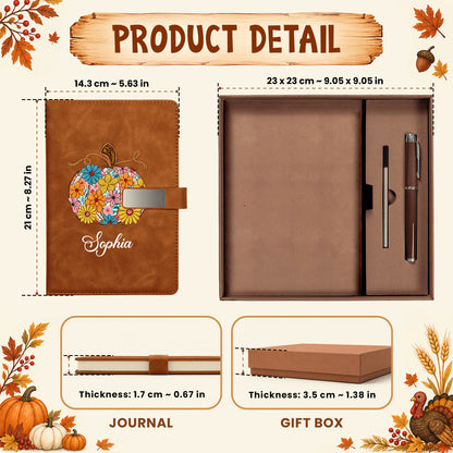 Personalized Notebook Thanksgiving Gift, Fall Floral Pumpkin Gift for Teacher, Student, Family, Friends