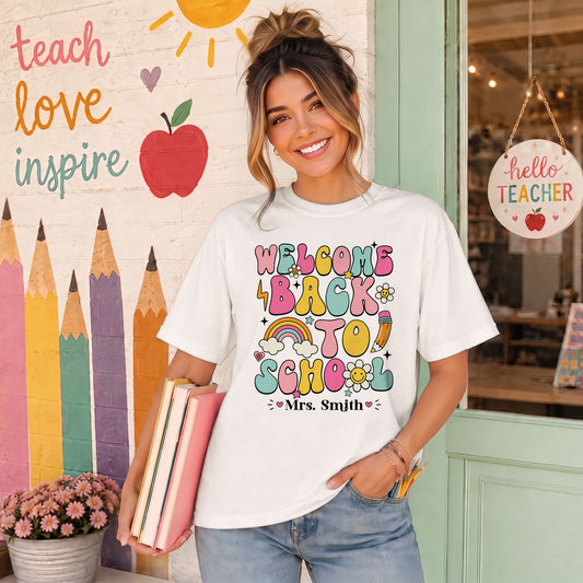 Personalized Welcome Back to School Teacher Student Shirt, Custom Name Back to School T-Shirt, First Day of School Gift Tee