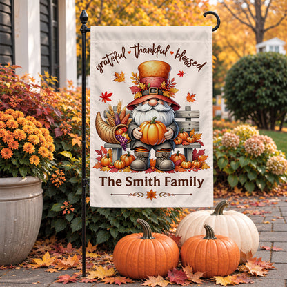 Personalized Thanksgiving Family Flag, Gnome Fall Garden Custom Family Name, Outdoor Decor Gift For Family