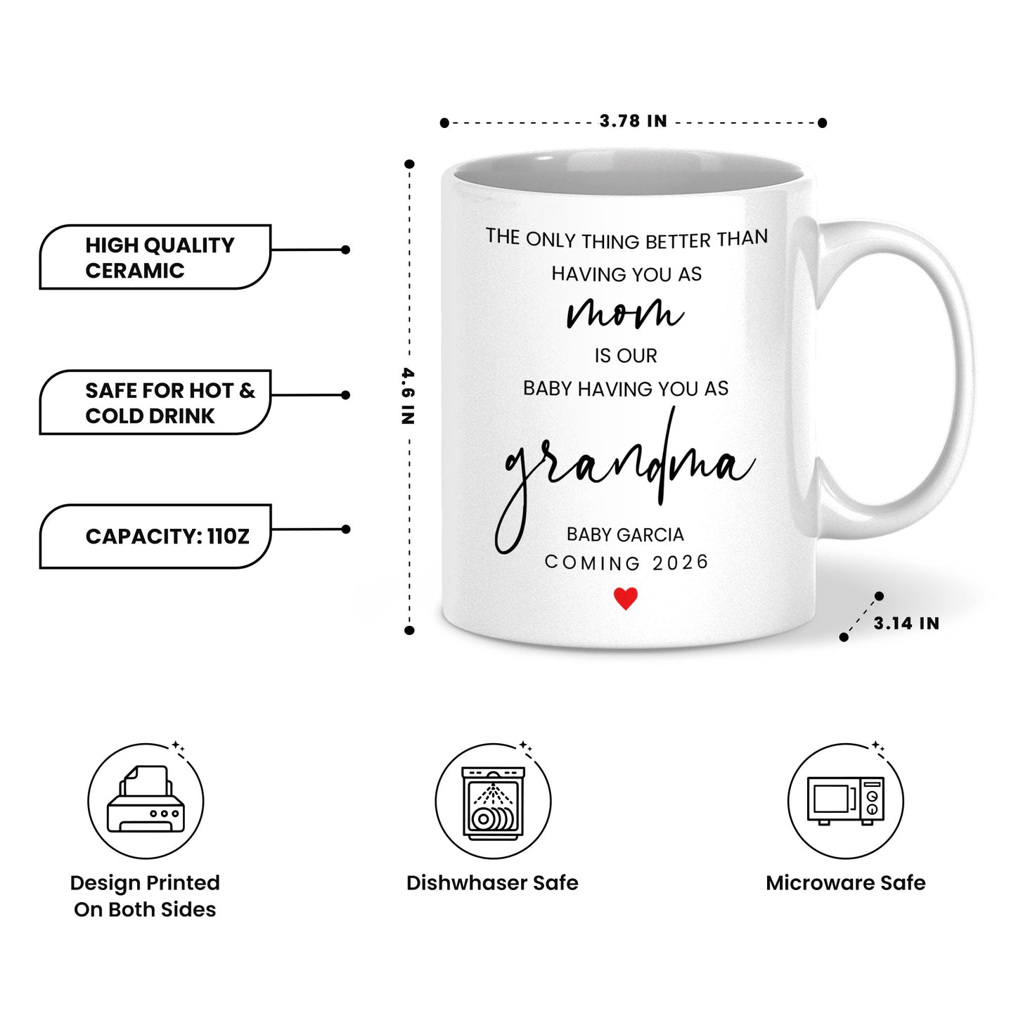 Personalized Grandma Mug – Custom Baby Name & Due Year Coffee Mug, Grandma Announcement Gift, Baby Coming 2026