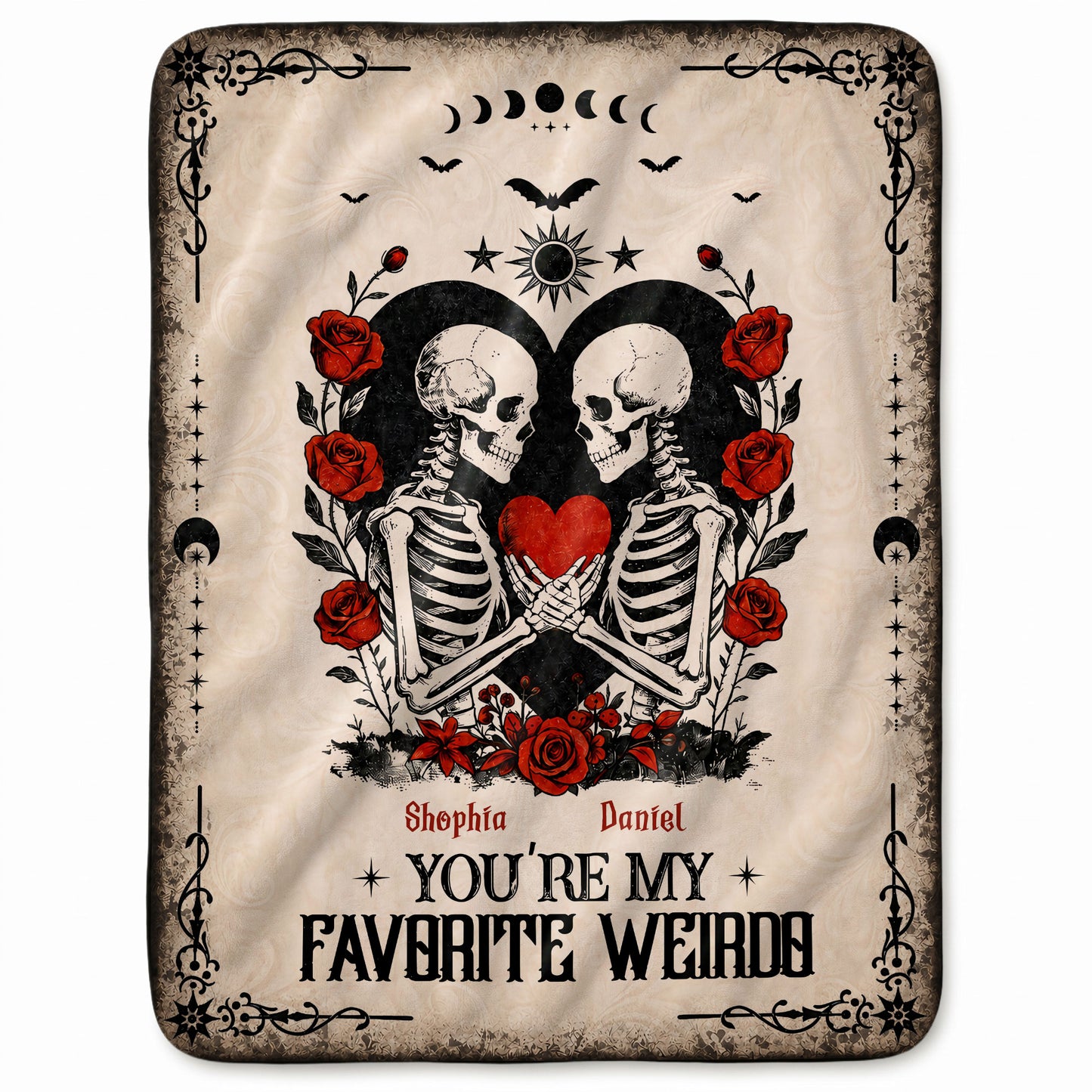 Skeleton Couple Blanket, Gothic Halloween Gift for Couples, Weird Love Design, Personalized Fleece Blanket & Sherpa Blanket