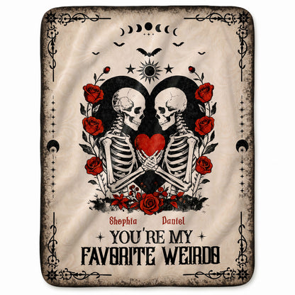 Skeleton Couple Blanket, Gothic Halloween Gift for Couples, Weird Love Design, Personalized Fleece Blanket & Sherpa Blanket