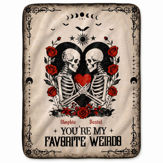 Skeleton Couple Blanket, Gothic Halloween Gift for Couples, Weird Love Design, Personalized Fleece Blanket & Sherpa Blanket