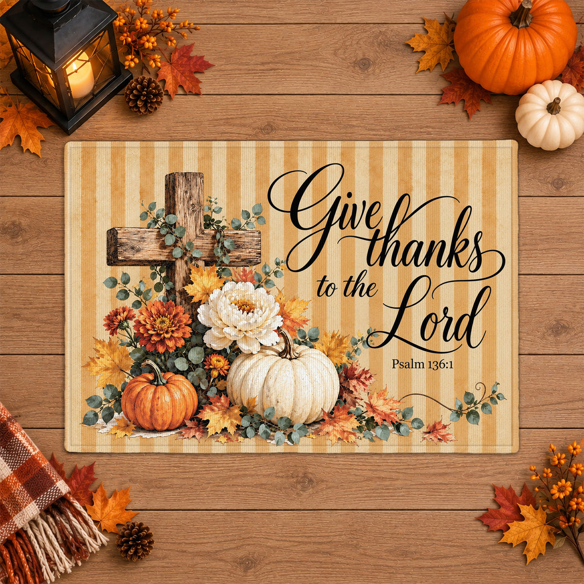 Christian Fall Thanksgiving Doormat, Religious Autumn Home Decor, Faith Inspired Welcome Mat