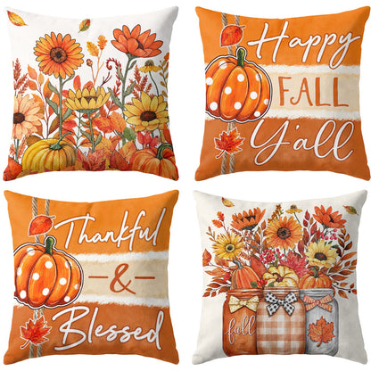 Thanksgiving Fall Decorative Pillow Set of 2 or 4, Harvest Throw Pillows for Home Decor, Gifts for Family
