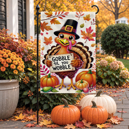 Thanksgiving Garden Flag Turkey GOBBLE WOBBLE Chestnuts Pumpkin Family Home Decor Gift For Family