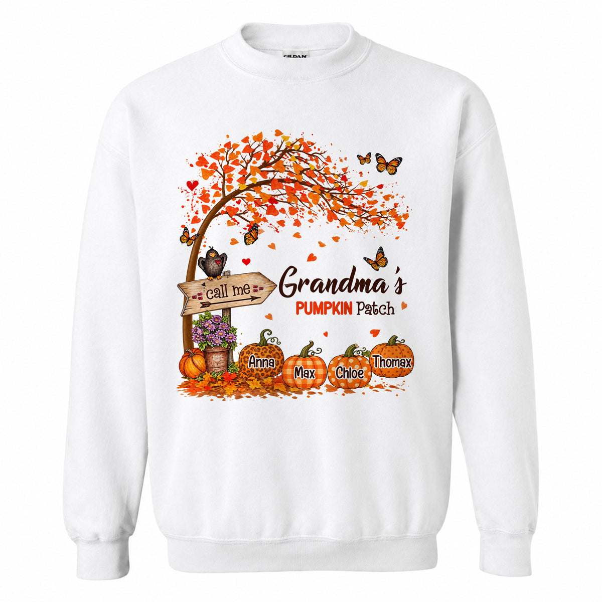 Personalized Grandma Thanksgiving Sweatshirt, Custom Family Name Autumn Pumpkin Patch Family Gift