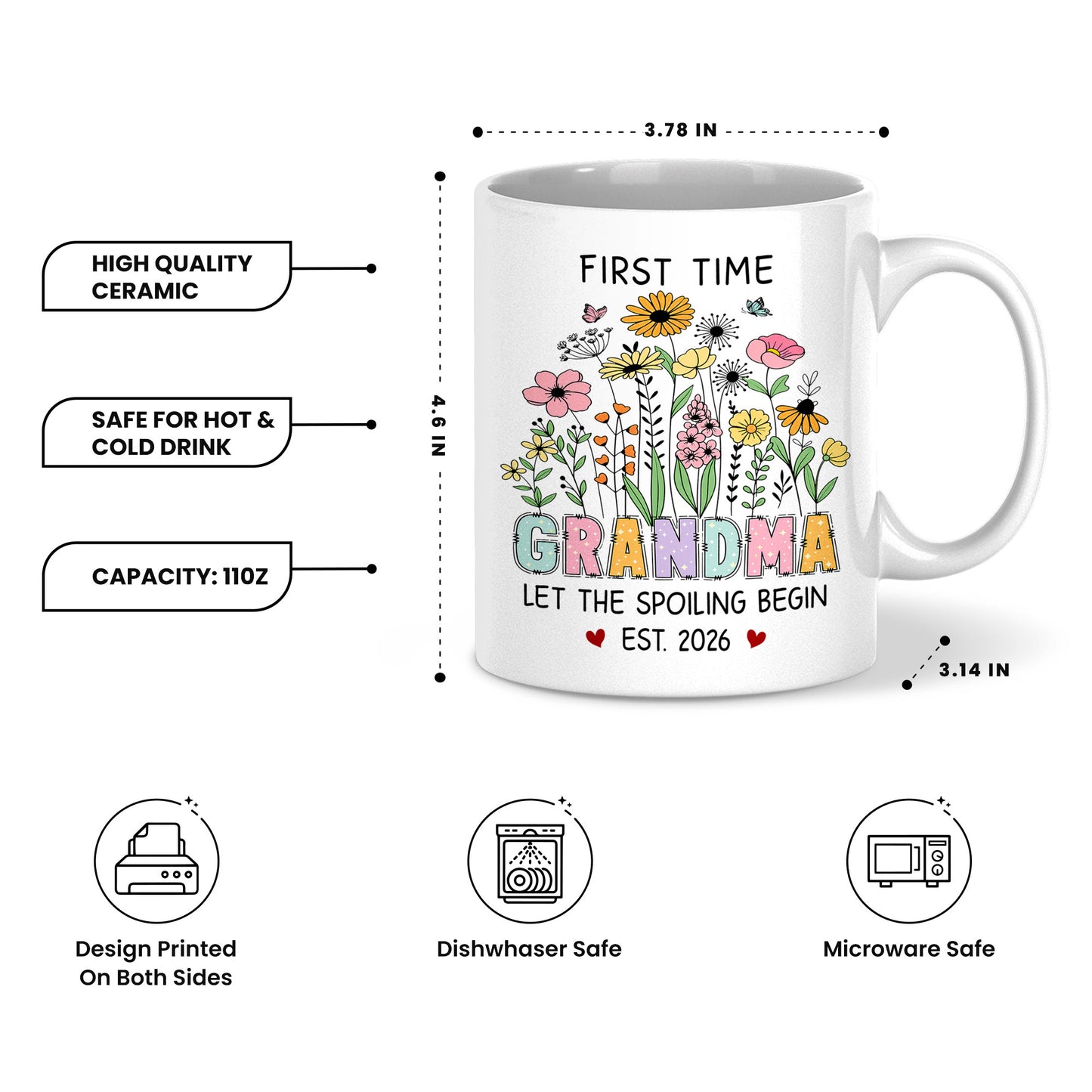 Personalized First Time Grandma Mug – Let The Spoiling Begin Coffee Mug, New Grandma Gift Est 2026