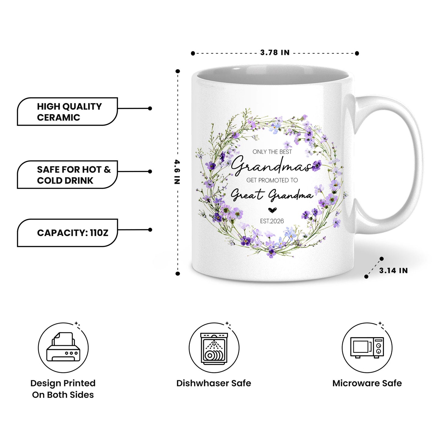 Personalized Only The Best Grandmas Mug – Floral Great Grandma Coffee Mug Est. 2026