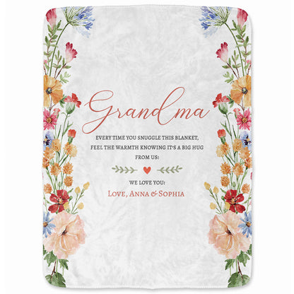 Personalized Grandma Thanksgiving Fleece or Sherpa Blanket, Floral Garden Family Custom Gift for Grandma