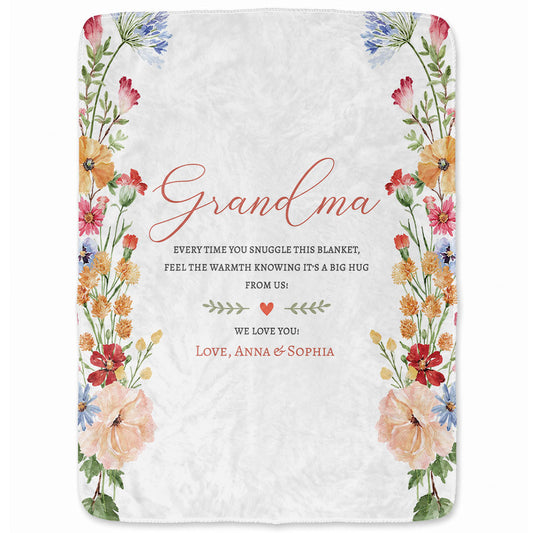 Personalized Grandma Thanksgiving Fleece or Sherpa Blanket, Floral Garden Family Custom Gift for Grandma