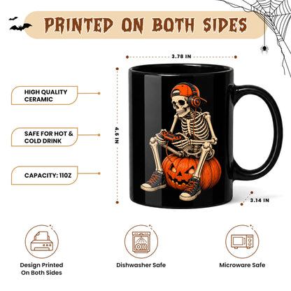 Skeleton Holding Red Balloon Halloween Mug, Funny Spooky Coffee Mug, Halloween Gift