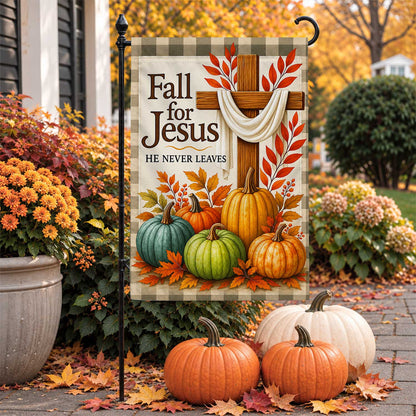 Give Thanks Fall Garden Flag, Rustic Cross Pumpkin Thanksgiving Yard Flag, Autumn Outdoor Decor