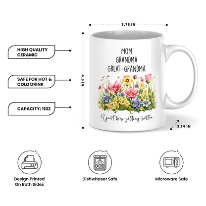 Personalized Mom Grandma Great-Grandma Floral Mug – Cute Family Coffee Cup Gift for Mom and Grandma