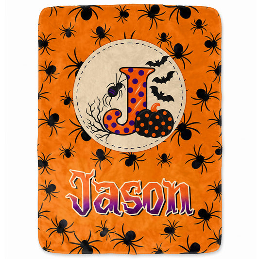 Personalized Halloween Blanket for Kids, Ghost Pumpkin Name Blanket, Fleece & Sherpa Blanket