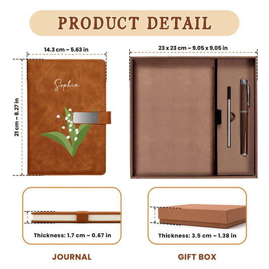 Personalized Leather Notebook Set with Custom Name, Floral Journal Gift Set with Pen for Women, Teacher, Student, Office