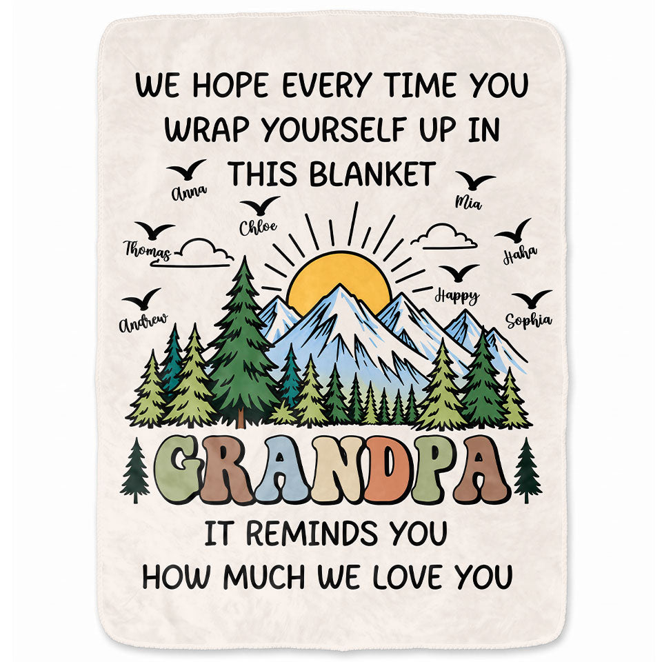 Personalized Grandpa Blanket Vintage Mountain Thanksgiving Gift for Grandpa from Grandkids, Family Gift