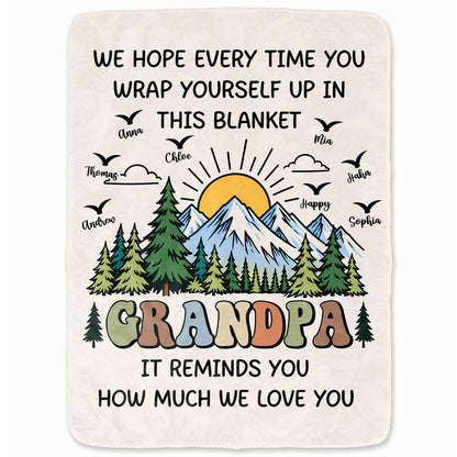 Personalized Grandpa Blanket Vintage Mountain Thanksgiving Gift for Grandpa from Grandkids, Family Gift