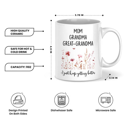Personalized Mom Grandma Great-Grandma Floral Mug – Cute Family Coffee Cup Gift for Mom and Grandma