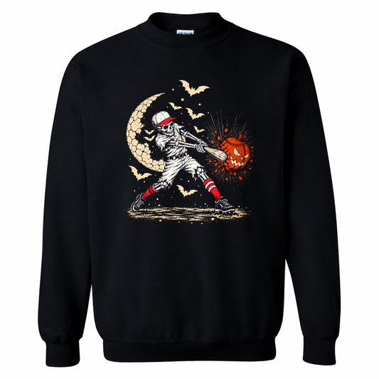 Baseball Skeleton Graphic Halloween Sweatshirt, Spooky Baseball Player Shirt, Funny Halloween Gift