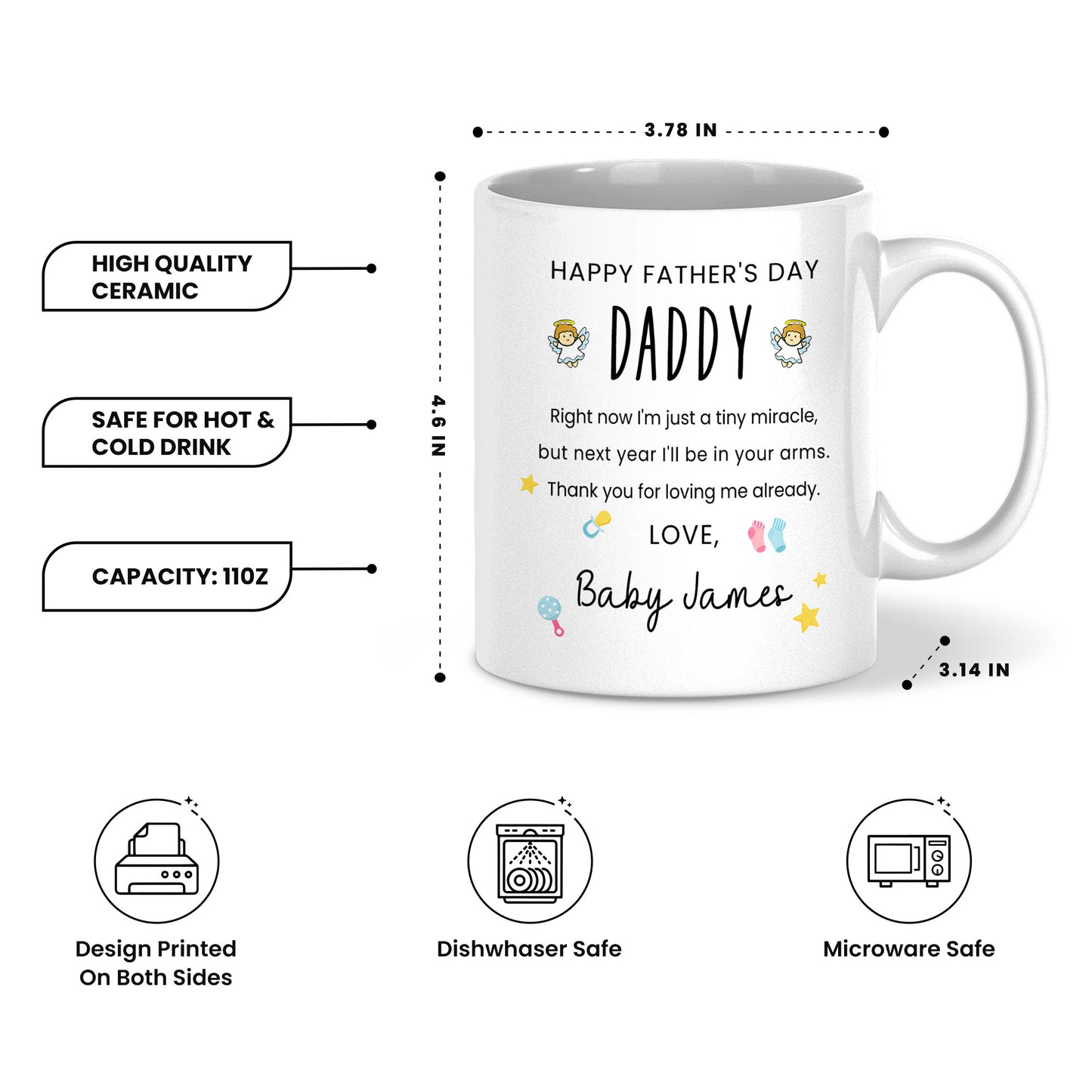 Happy Father’s Day Daddy Mug – Personalized Coffee Cup Gift