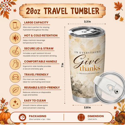 Christian Fall Thanksgiving 20oz Travel Coffee Mug Tumbler, Autumn Gift for Women, Family
