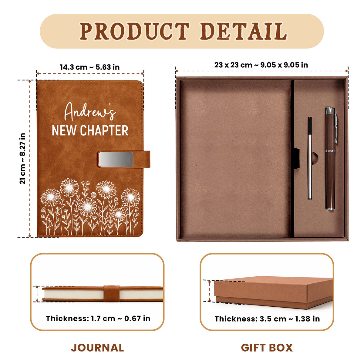 Personalized Leather Journal Gift Set – Birth Month Flower Custom Name Notebook with Pen - Graduation Gift, Personalized Diary for Women & Men
