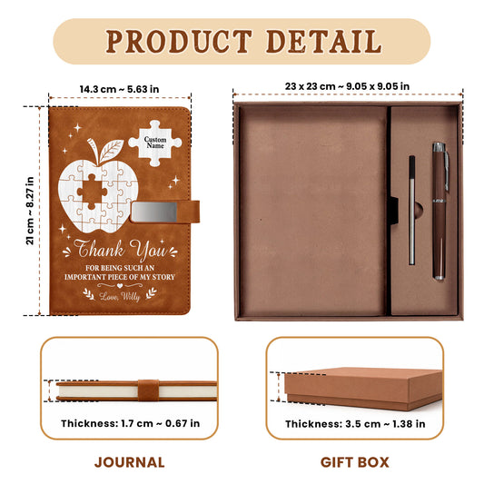 Thank You Teacher Journal Gift Set - Custom Name Leather Notebook - Appreciation Gift for Teachers