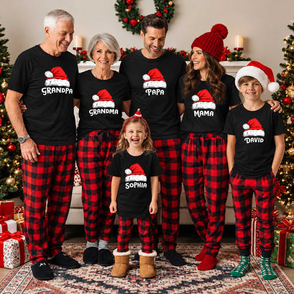 Personalized Family Christmas Shirts, Matching Santa Hat Tees, Custom Name Holiday Gift