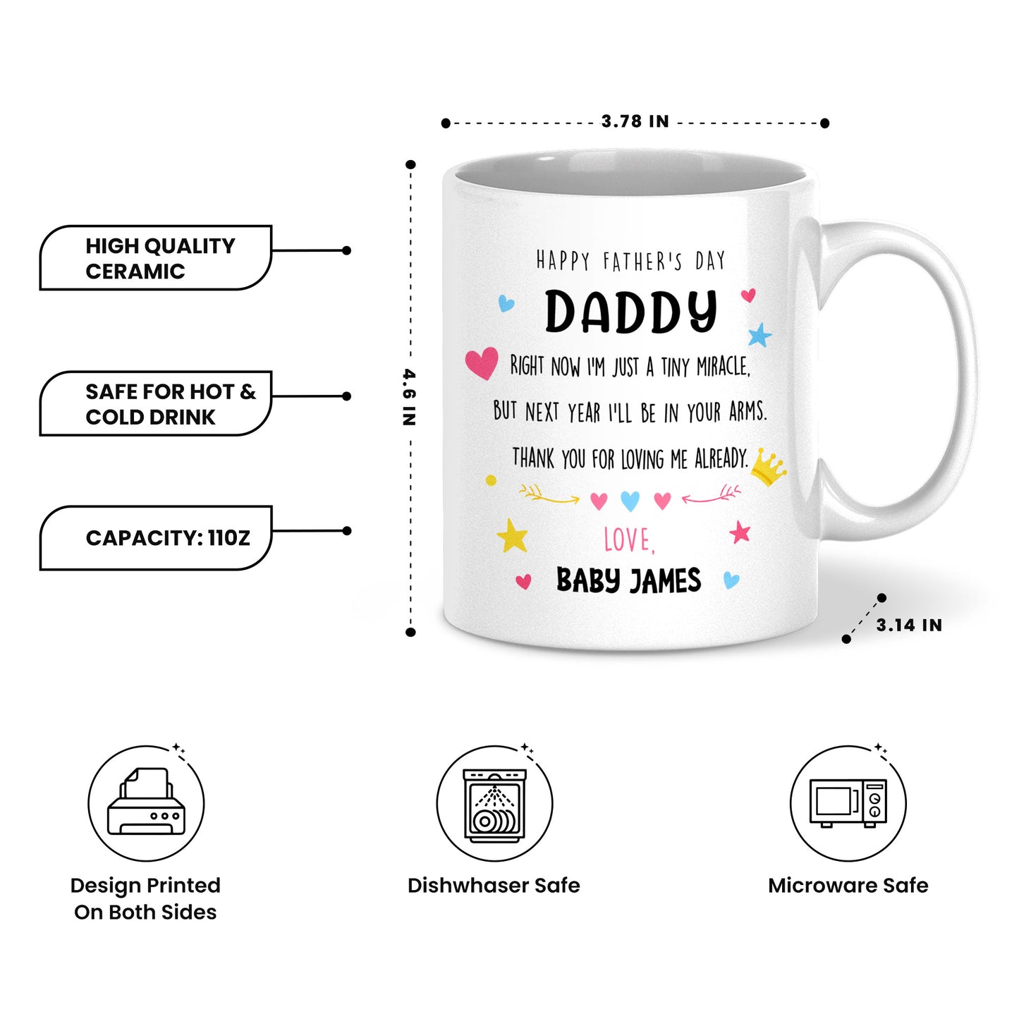 Happy Father’s Day Daddy Mug – Personalized Coffee Cup Gift