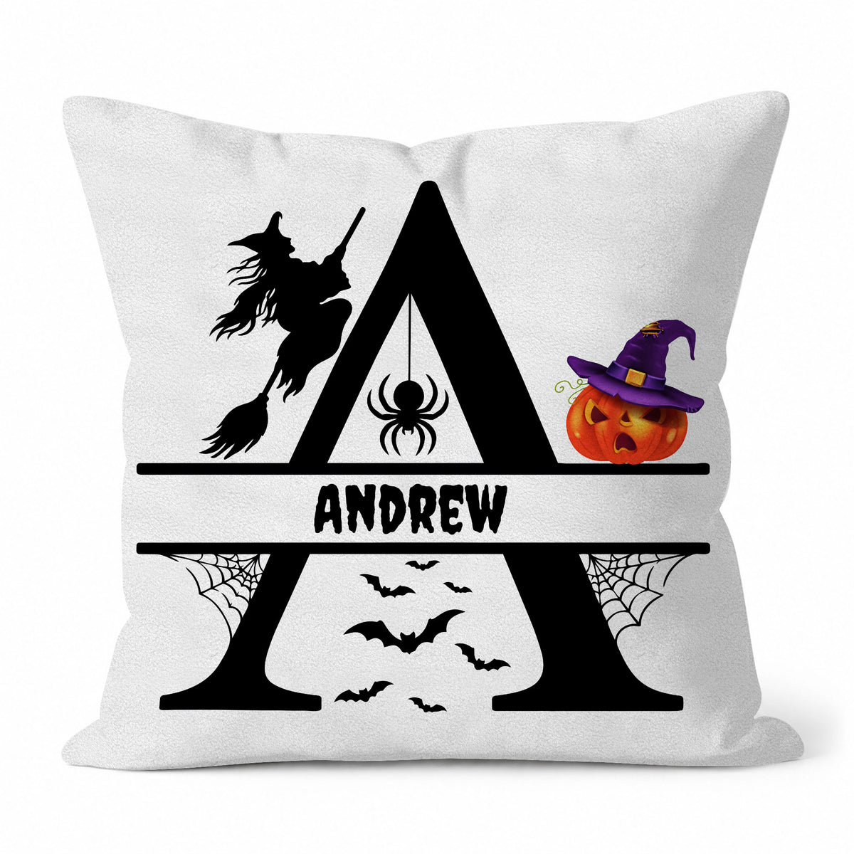 Personalized Halloween Pillow, Custom Alphabet Initial & Name Pumpkin Throw Pillow Gift for Kids and Family