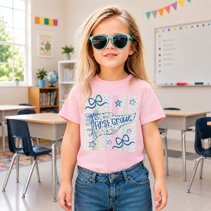 Personalized Back to School Shirt – Custom Name & Grade Preppy Striped Pennant Flag Color Tee for Teachers & Students, Pre-K to 8th Grade Outfit