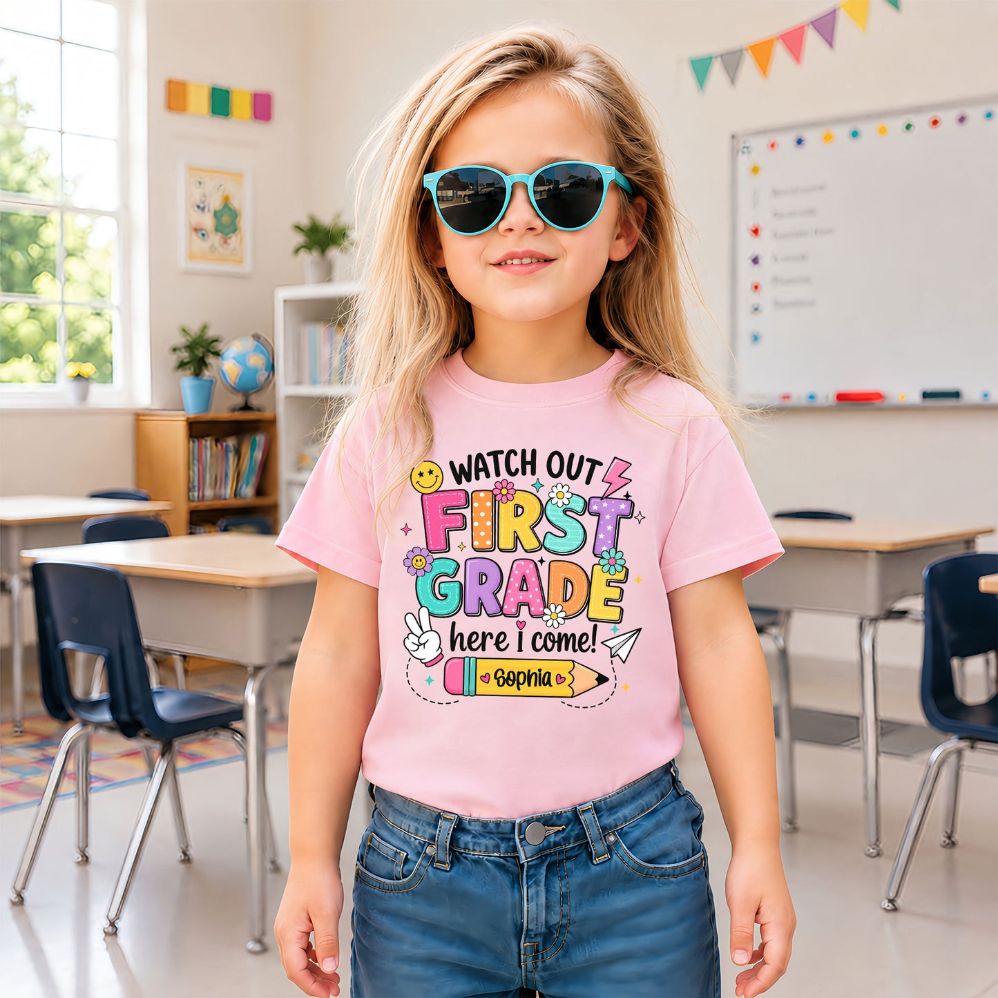 Personalized Watch Out Back to School Shirt – Custom Name & Grade Colorful Tee for Pre-K to 8th Grade Students