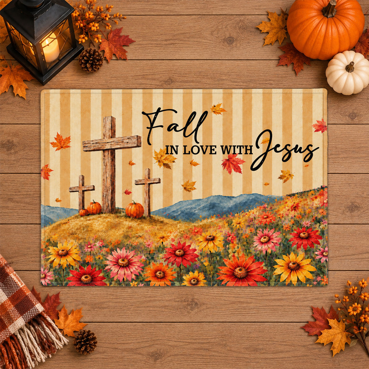 Christian Fall Thanksgiving Doormat, Religious Autumn Home Decor, Faith Inspired Welcome Mat