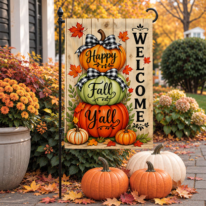 Hello Fall Garden Flag, Welcome Truck Happy Fall Ya'll Floral Pumpkin Outdoor Decor Gift For Family