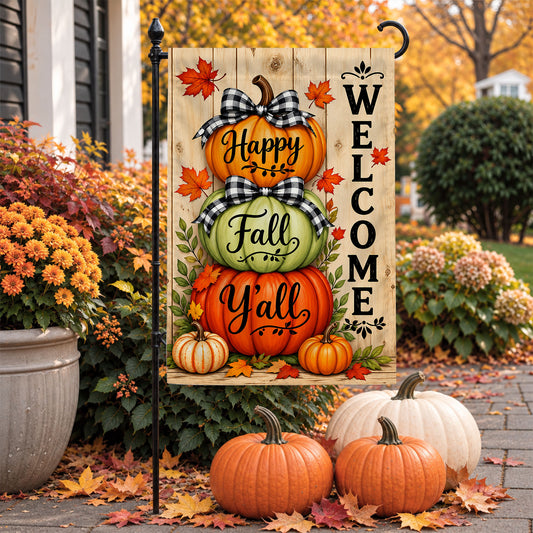 Hello Fall Garden Flag, Welcome Truck Happy Fall Ya'll Floral Pumpkin Outdoor Decor Gift For Family