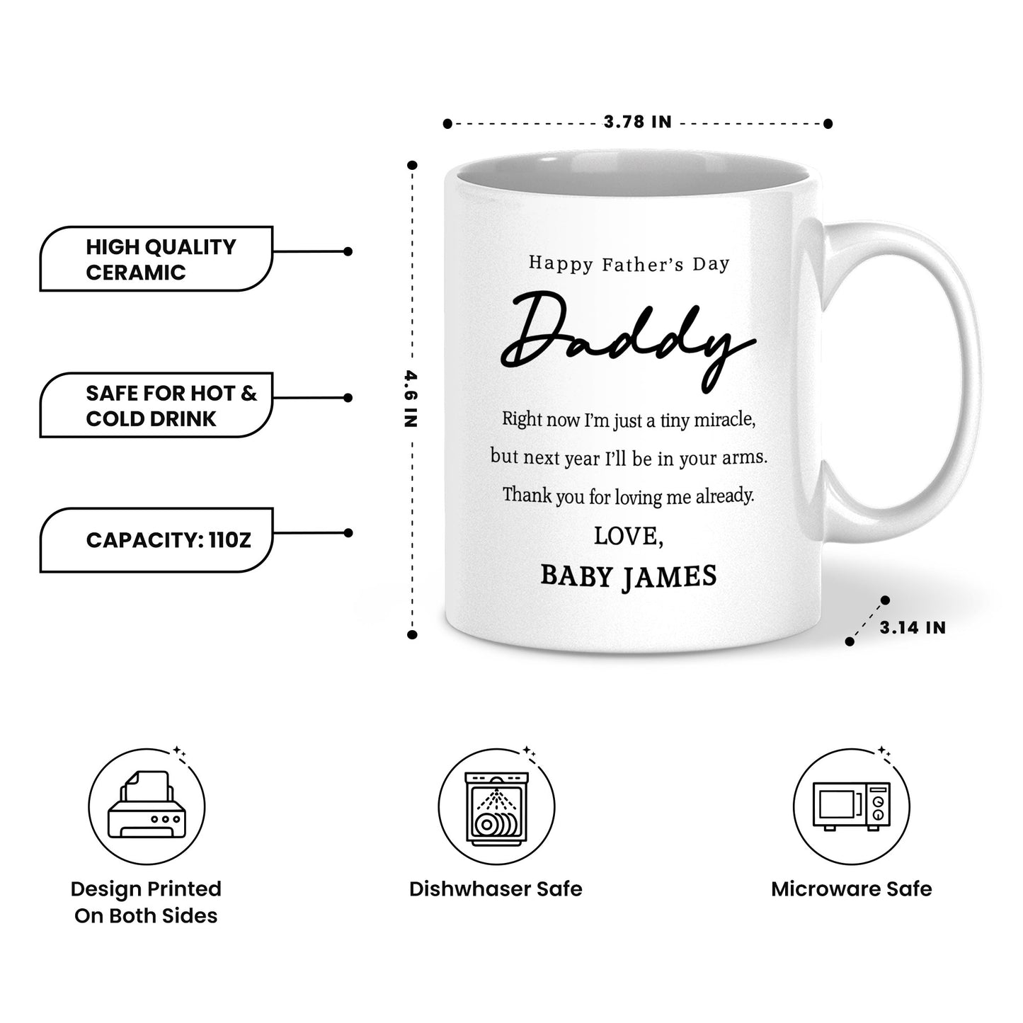 Happy Father’s Day Daddy Mug – Personalized Coffee Cup Gift