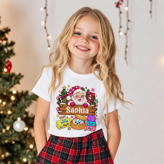 Personalized Squishy Christmas Shirt, Custom Name Santa Graphic Tee, Christmas Gift for Kids