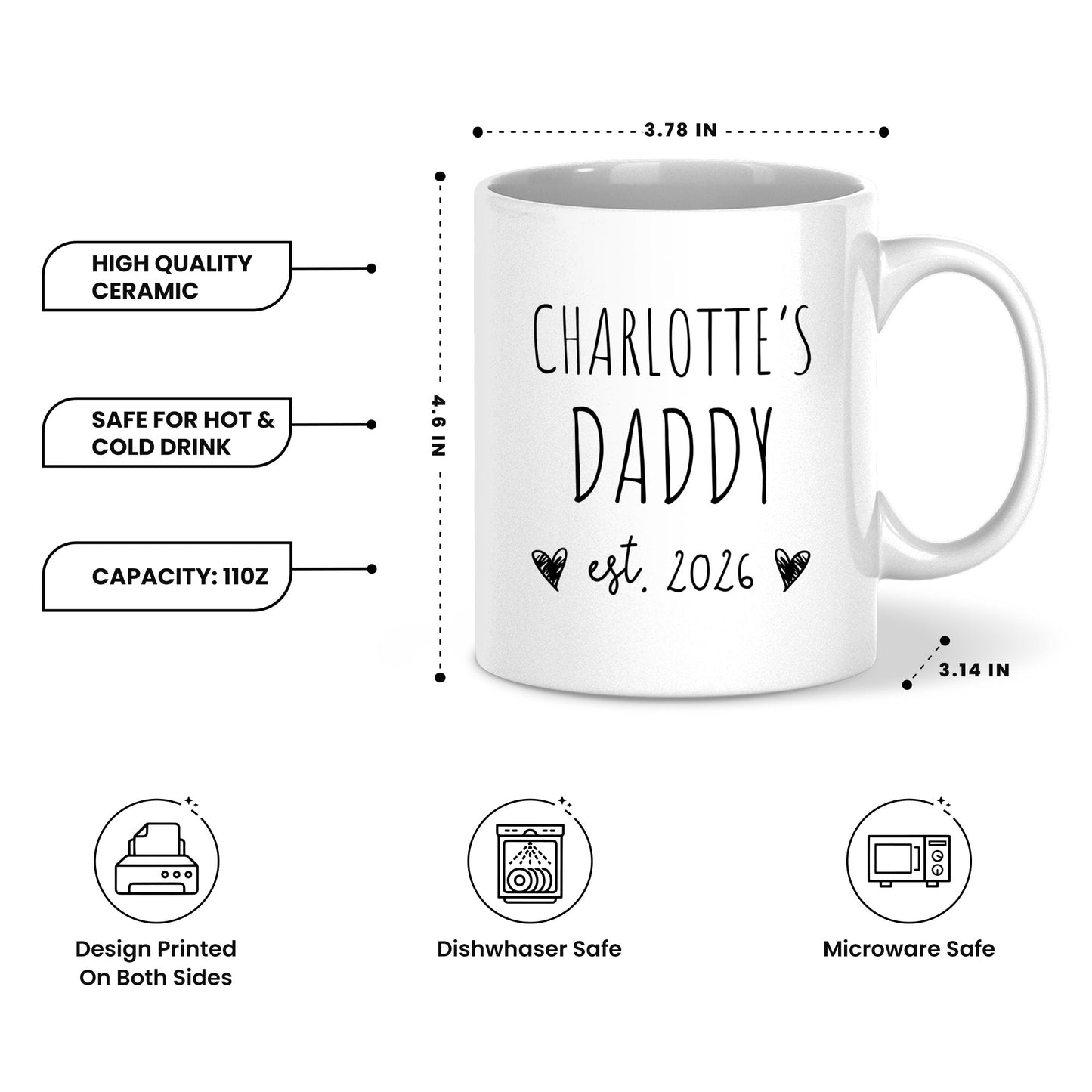 Personalized Daddy Mug – Custom Name Coffee Mug Gift for Dad