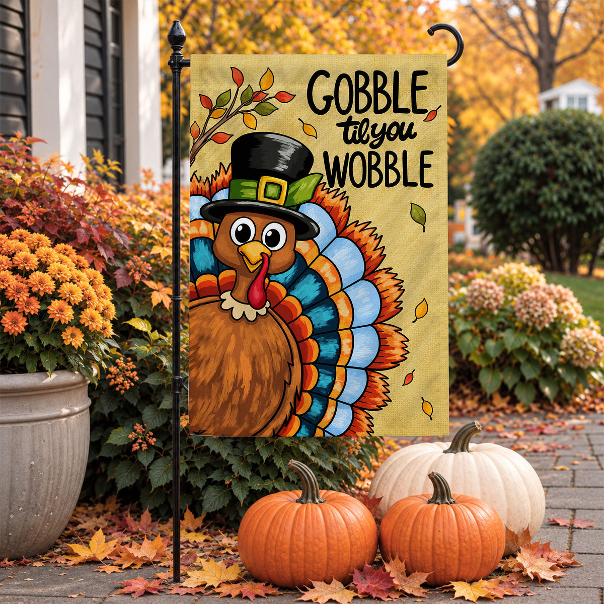 Thanksgiving Garden Flag Turkey GOBBLE WOBBLE Chestnuts Pumpkin Family Home Decor Gift For Family